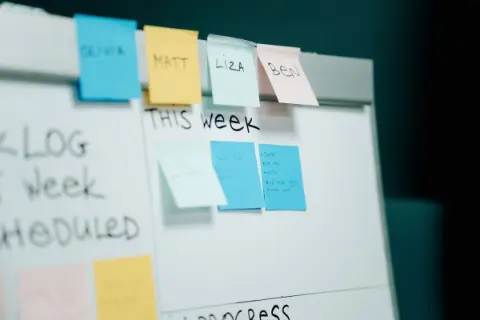 Sticky notes on a whiteboard